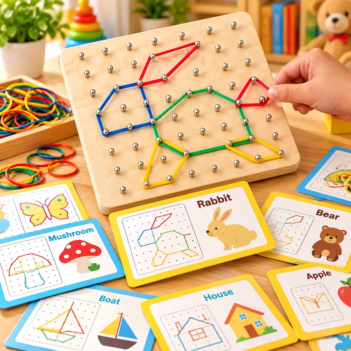 Wooden Montessori Geometry Creative Peg Board For Kids - Deliverrpk.