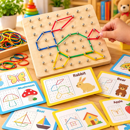 Wooden Montessori Geometry Creative Peg Board For Kids - Deliverrpk.