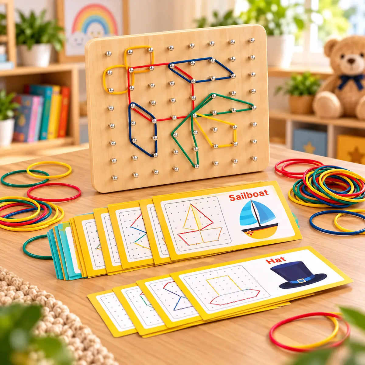 Wooden Montessori Geometry Creative Peg Board For Kids - Deliverrpk.