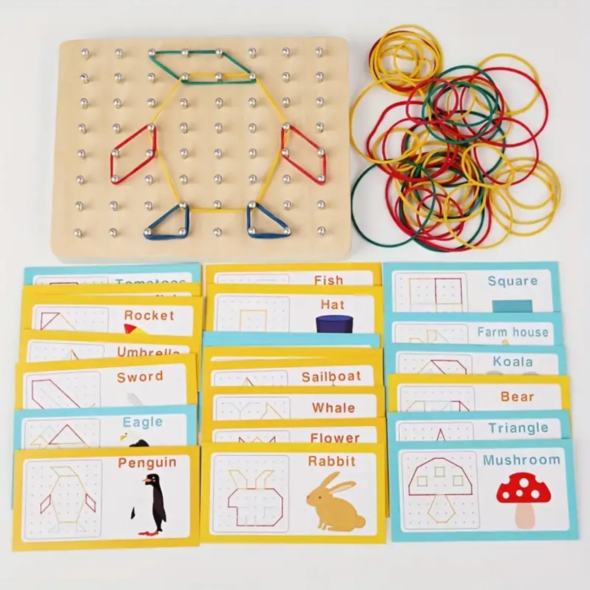Wooden Montessori Geometry Creative Peg Board For Kids - Deliverrpk.