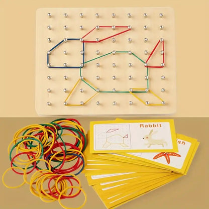 Wooden Montessori Geometry Creative Peg Board For Kids - Deliverrpk.