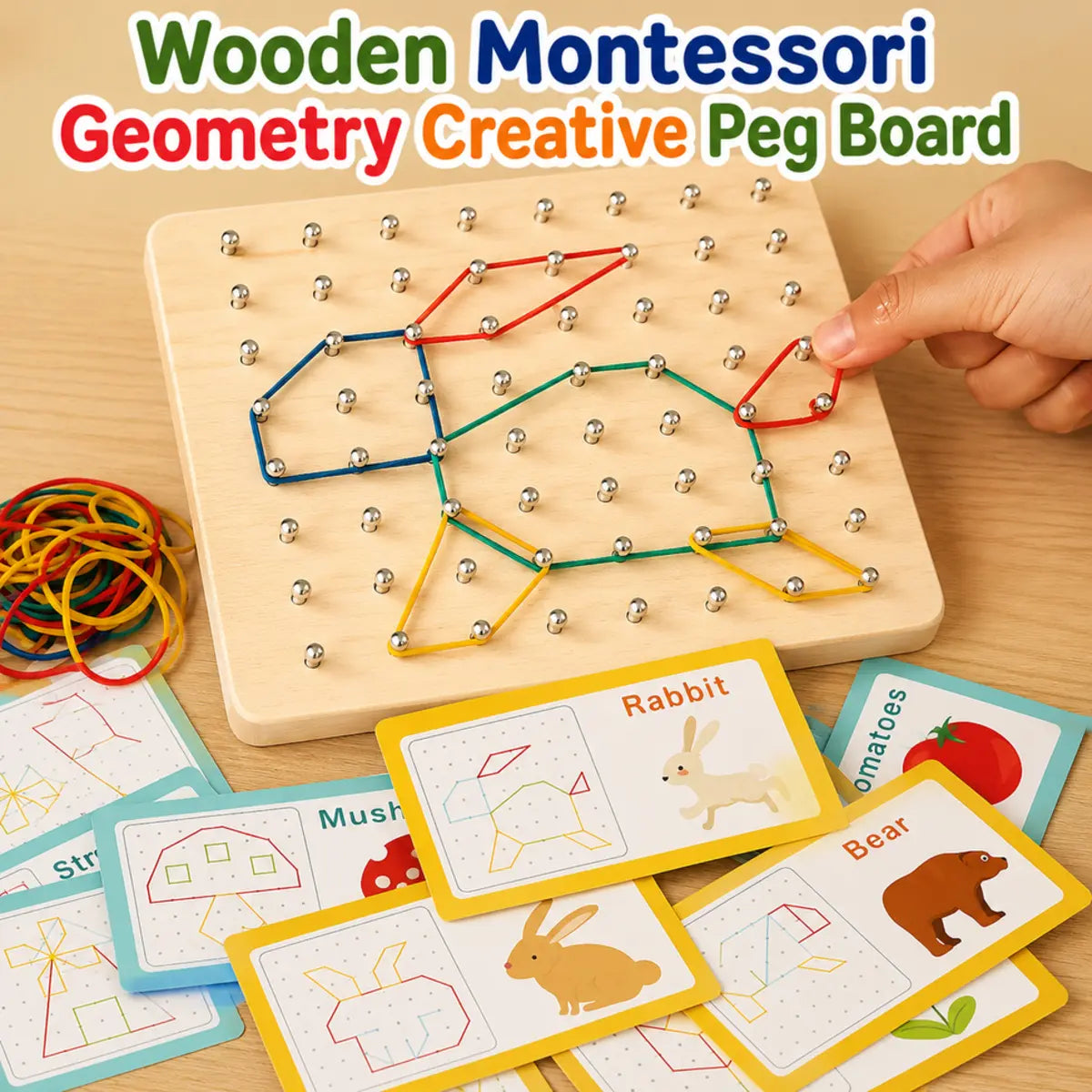 Wooden Montessori Geometry Creative Peg Board For Kids - Deliverrpk.