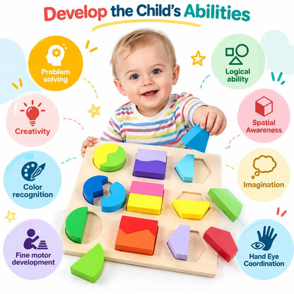 Wooden puzzle shapes educational toy with colorful shape matching boards for kids
