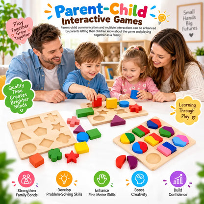 Wooden puzzle shapes educational toy with colorful shape matching boards for kids