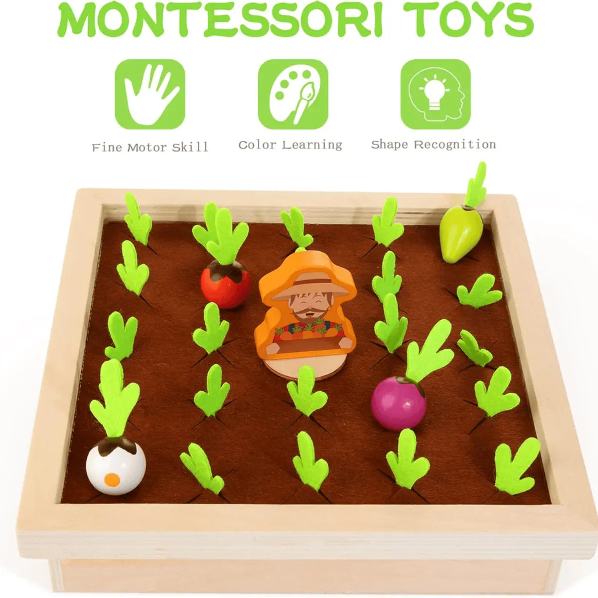 Wooden Vegetable Harvest Learning Game with Colorful Vegetable Pieces for Kids