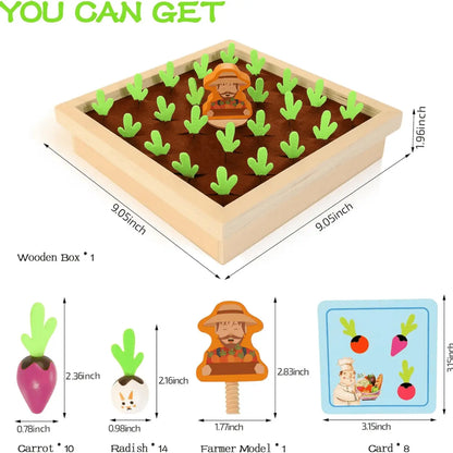 Wooden Vegetable Harvest Learning Game with Colorful Vegetable Pieces for Kids