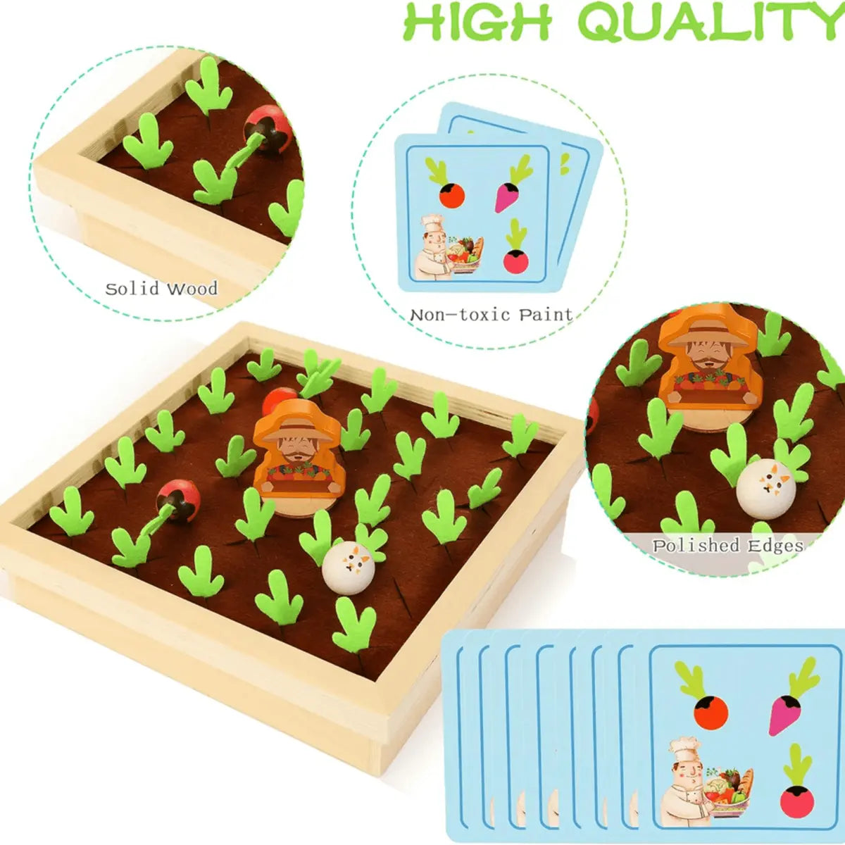 Wooden Vegetable Harvest Learning Game with Colorful Vegetable Pieces for Kids