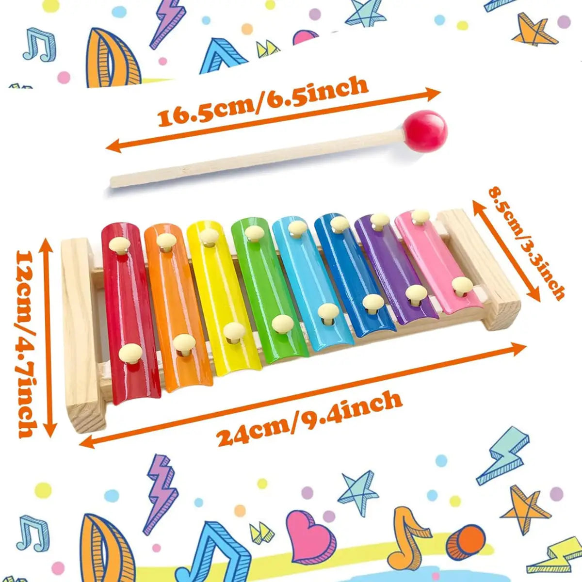 Colorful Wooden Xylophone Musical Instrument Toy for Kids