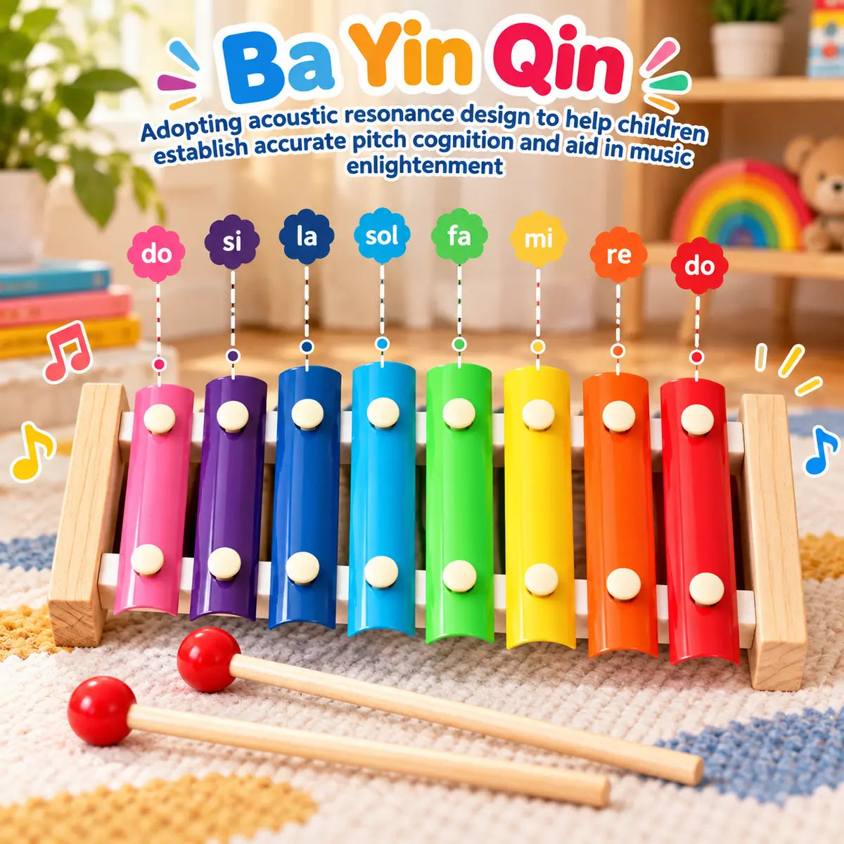 Colorful Wooden Xylophone Musical Instrument Toy for Kids