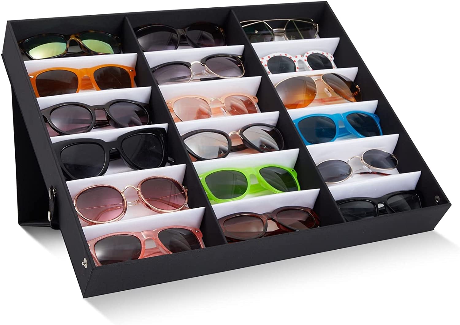 Sunglasses Display Case 18 Slot for Women and Men, Eyeglass Storage Case for Multiple Glasses, Eyewear Holder for Dresser, Closet, Travel - Deliverrpk