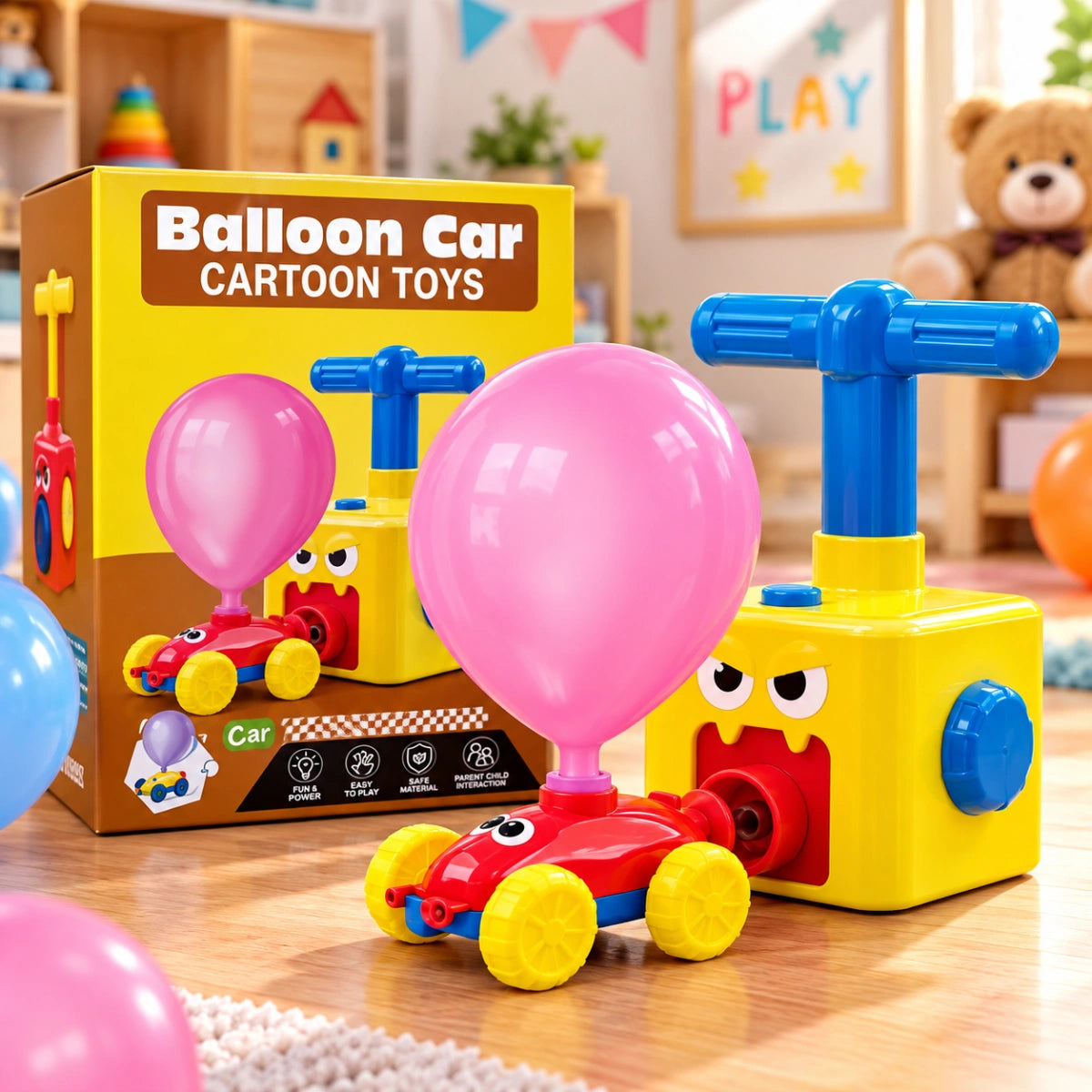 Balloon Powered Pumping Car Toy Set for Toddlers Air Powered Car