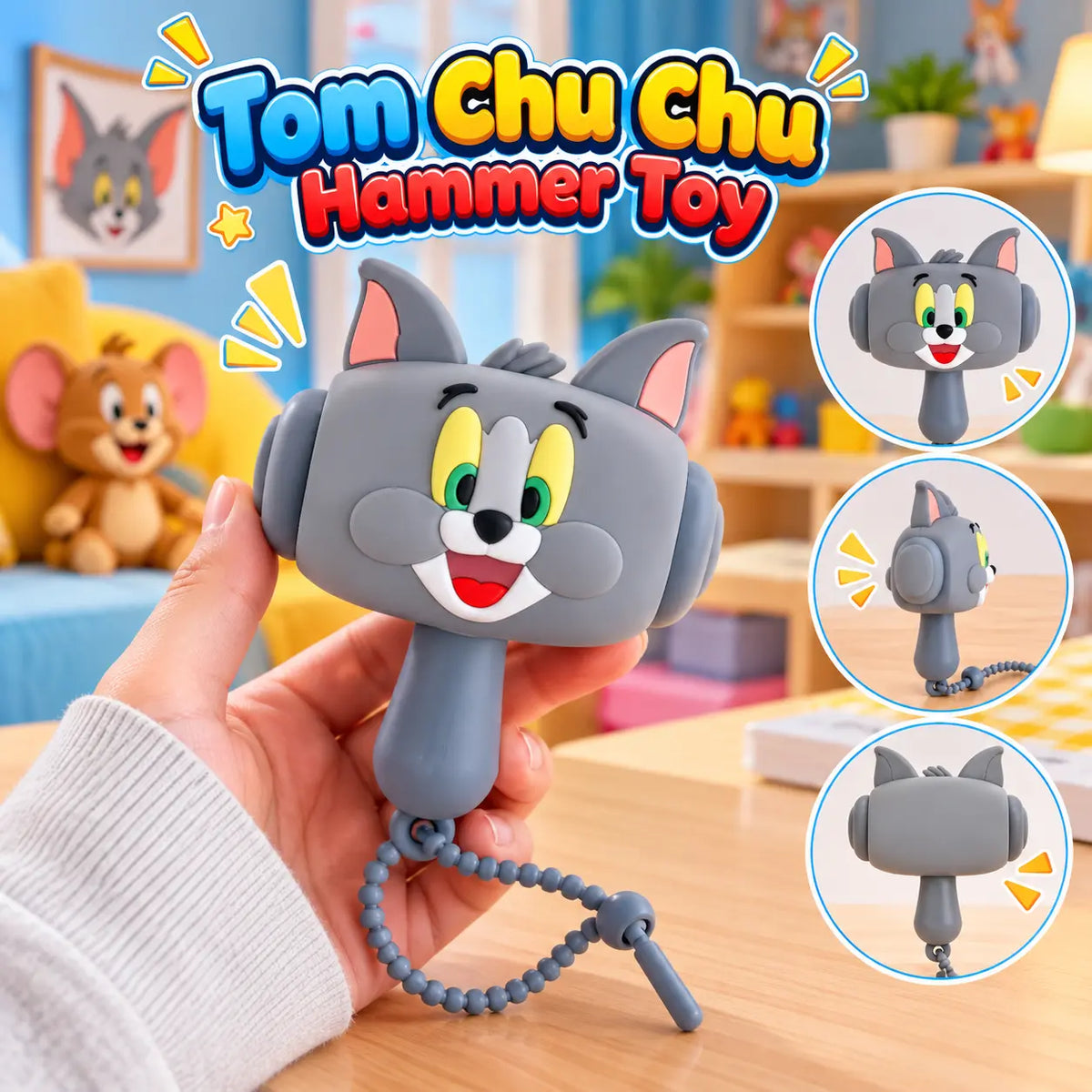 Cartoon animal musical hammer keychain toy with a cute character design