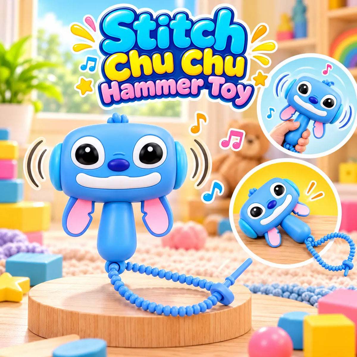 Cartoon animal musical hammer keychain toy with a cute character design