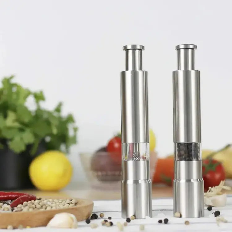 Salt and Pepper Grinder Gourmet Original Pump and Stainless Steel One Hand Operation Grind Herb or Spice Cooking Gadgets Grinder - Deliverrpk