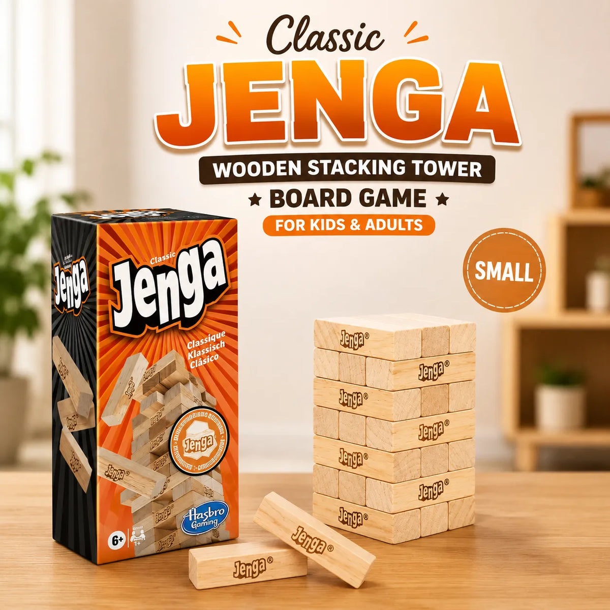 Classic Jenga Wooden Stacking Tower Board Game for Kids and Adults