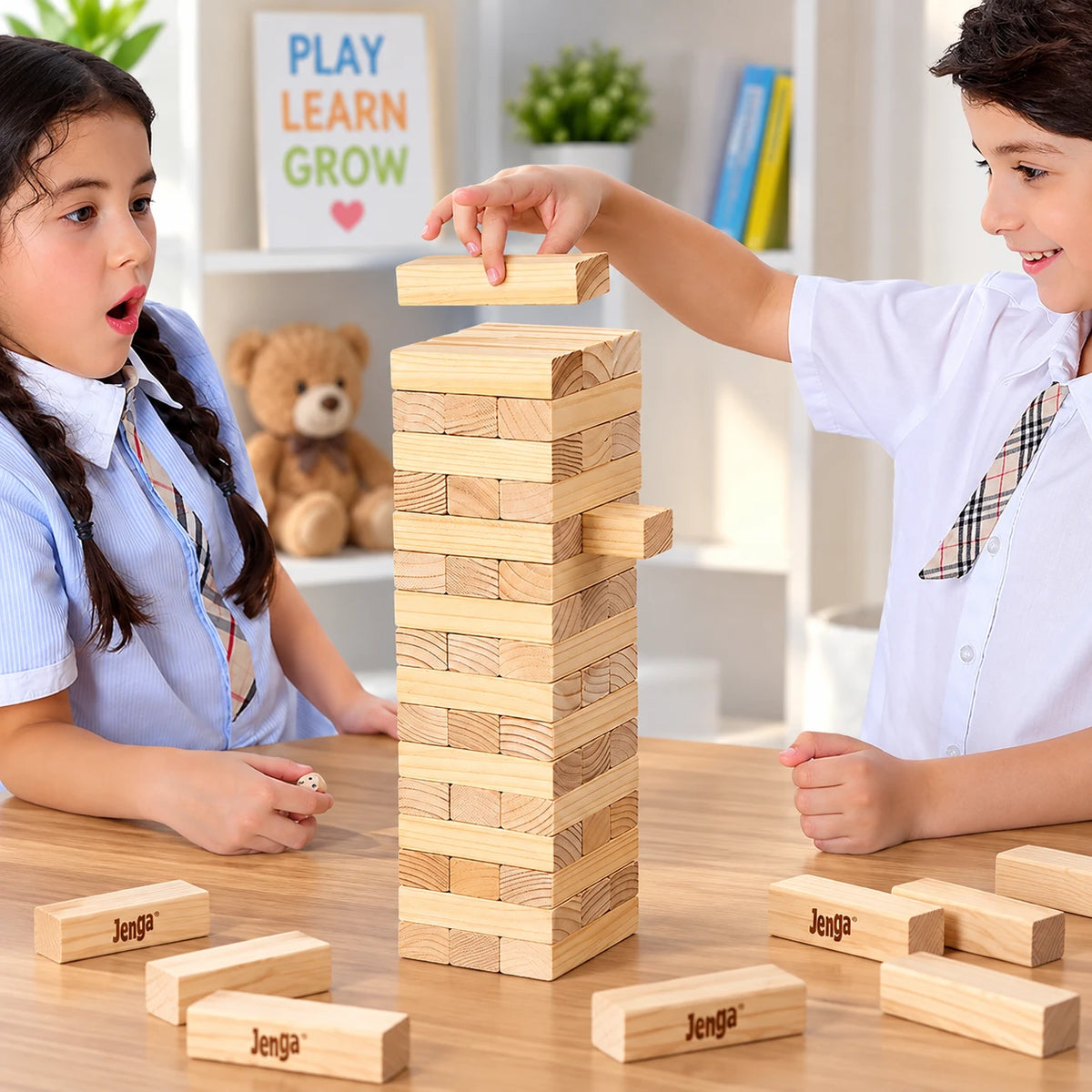 Classic Jenga Wooden Stacking Tower Board Game for Kids and Adults