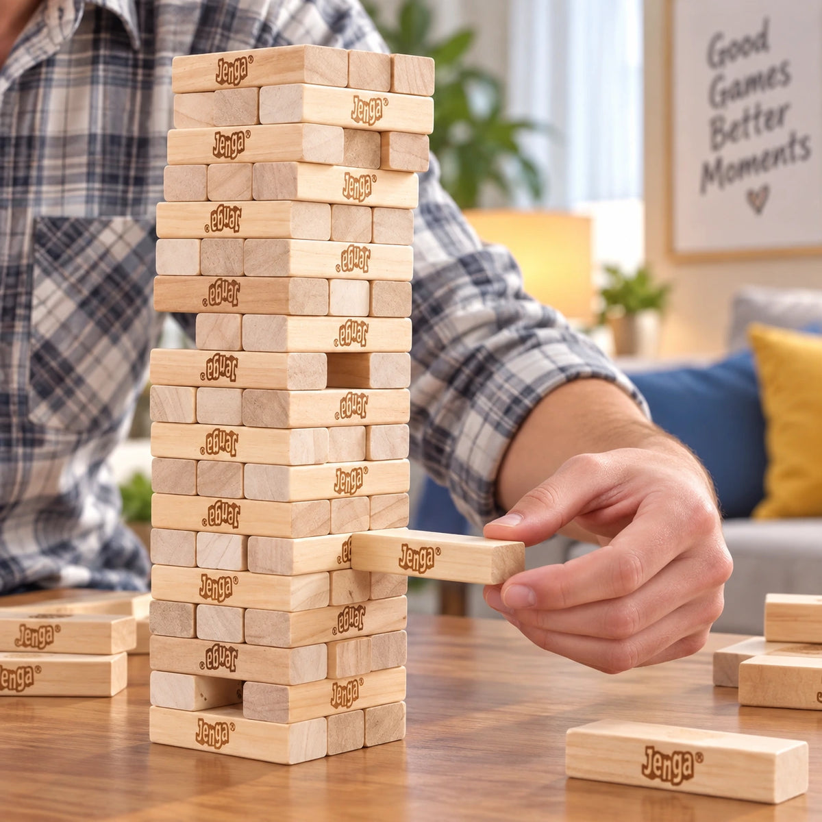 Classic Jenga Wooden Stacking Tower Board Game for Kids and Adults