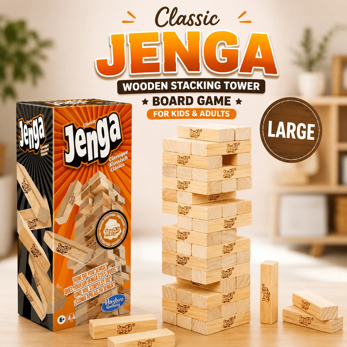 Classic Jenga Wooden Stacking Tower Board Game for Kids and Adults