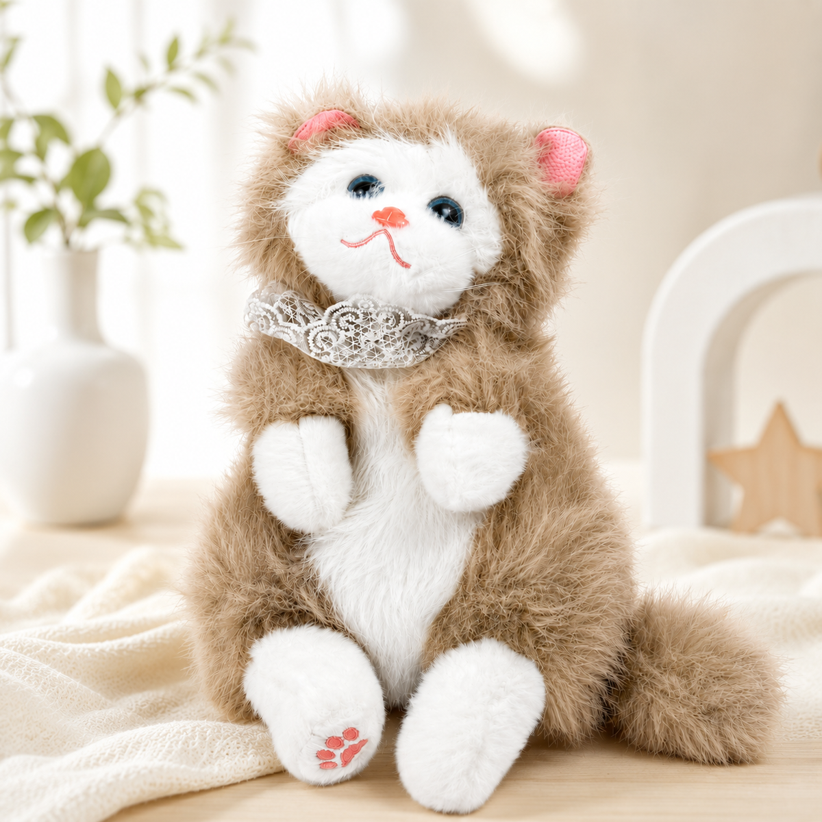 Cute realistic plush cat shoulder bag with soft fur and adjustable strap for kids