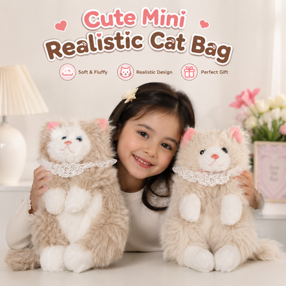 Cute realistic plush cat shoulder bag with soft fur and adjustable strap for kids