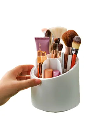 Makeup Brush Holder, 360 Rotating Makeup Organizer with Clear Cover Cosmetics Storage Display Case, with 7 Compartments - Deliverrpk