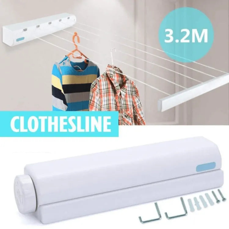 Retractable Automatic Cloth Drying Line Rope Retractable Clothesline Extendable Automatic Cloth Drying Stand Clothes Line, Drying line Clothes Line Wall Mounted Retractable Hanging Ropes for Laundry & Hanger Dryer - 3.2 Meters Ropes Length - Deliverrpk