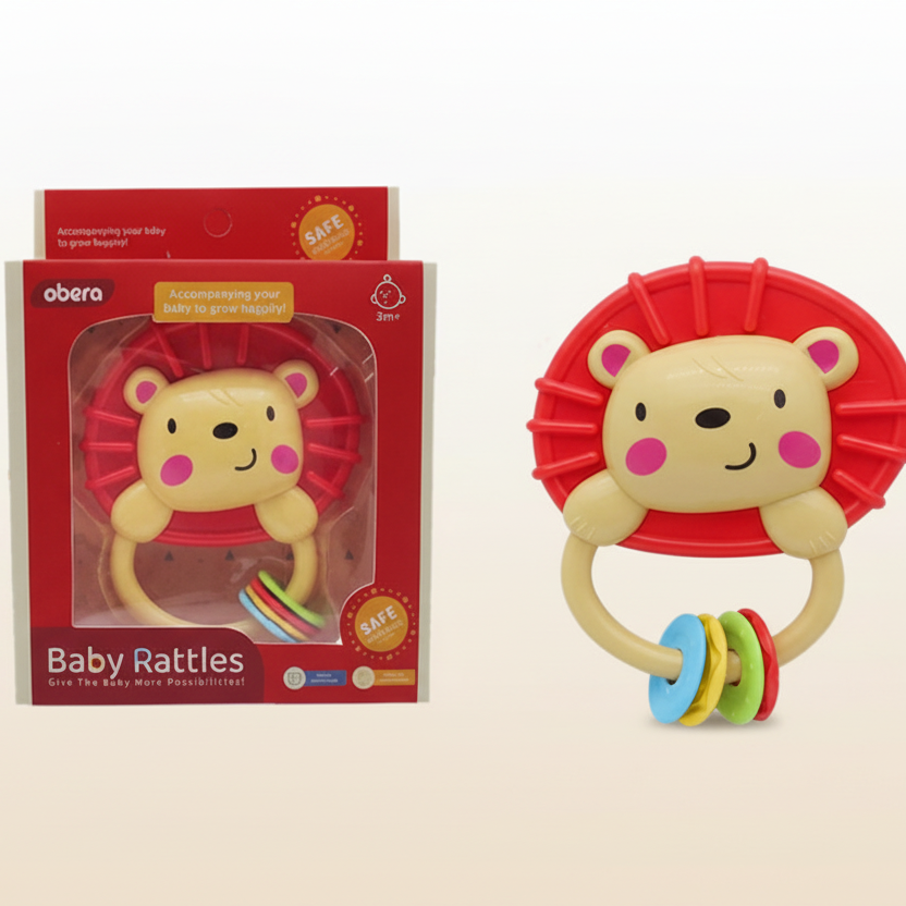 Lion Shape Colorful Baby Rattle – Safe Infant Toy - Toynix.pk
