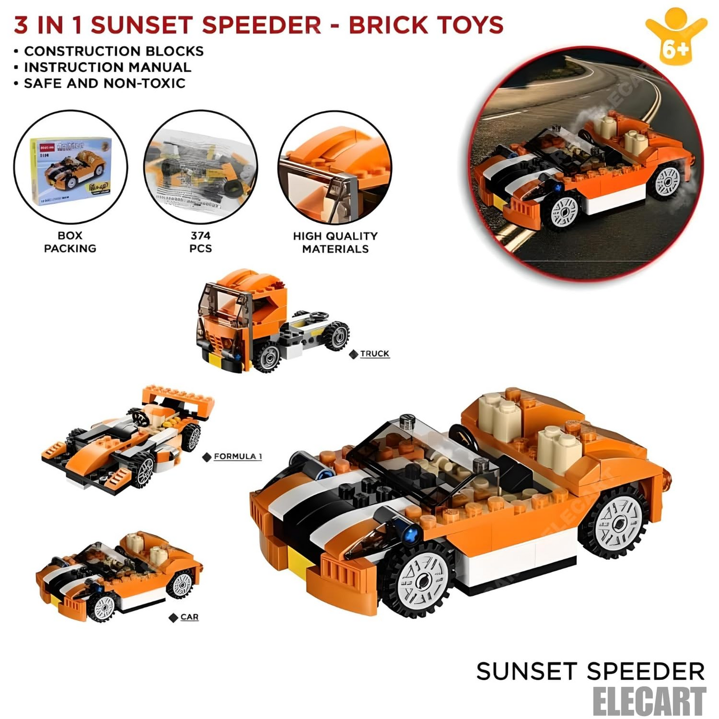 Architect 3-in-1 Speed Car Building Blocks Set – 119 Pieces DIY Racer Toy
