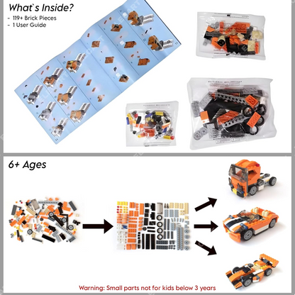 Architect 3-in-1 Speed Car Building Blocks Set – 119 Pieces DIY Racer Toy