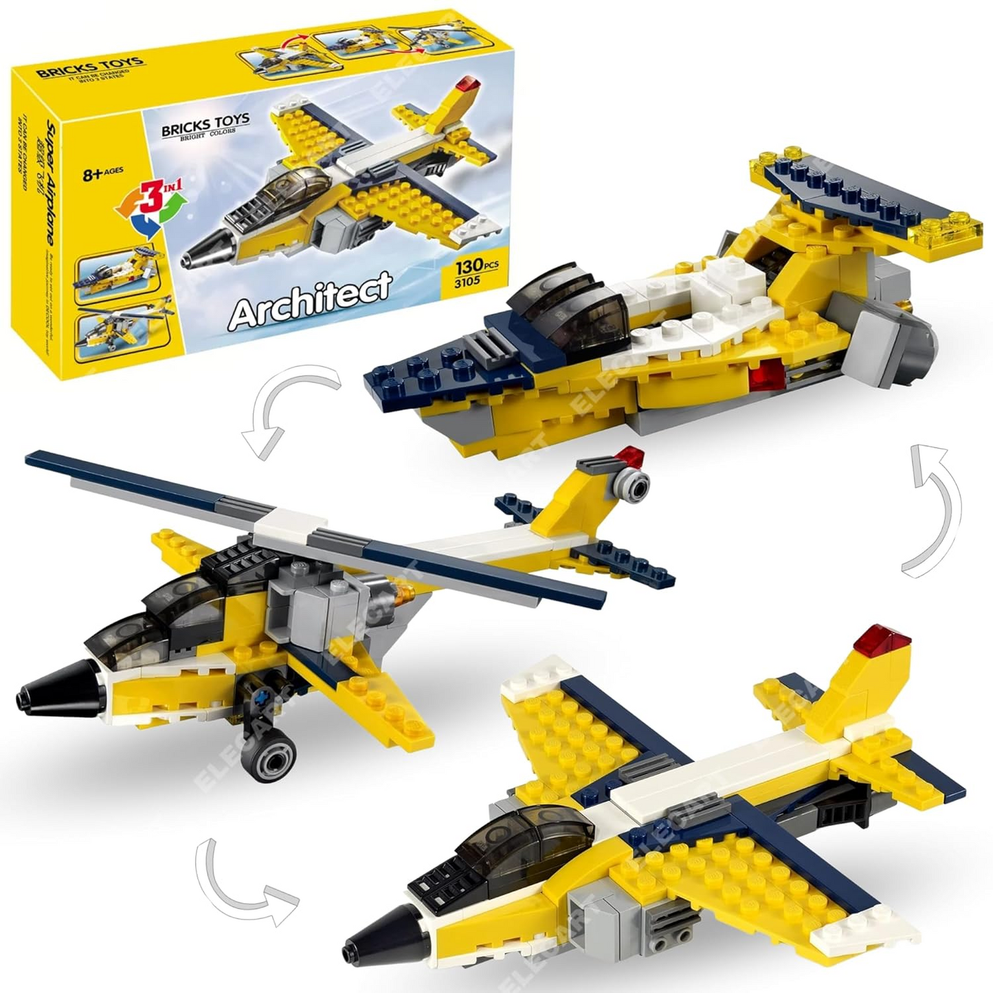 Architect Airplane Brick Toy 3-in-1 Building Blocks – 130 Pieces
