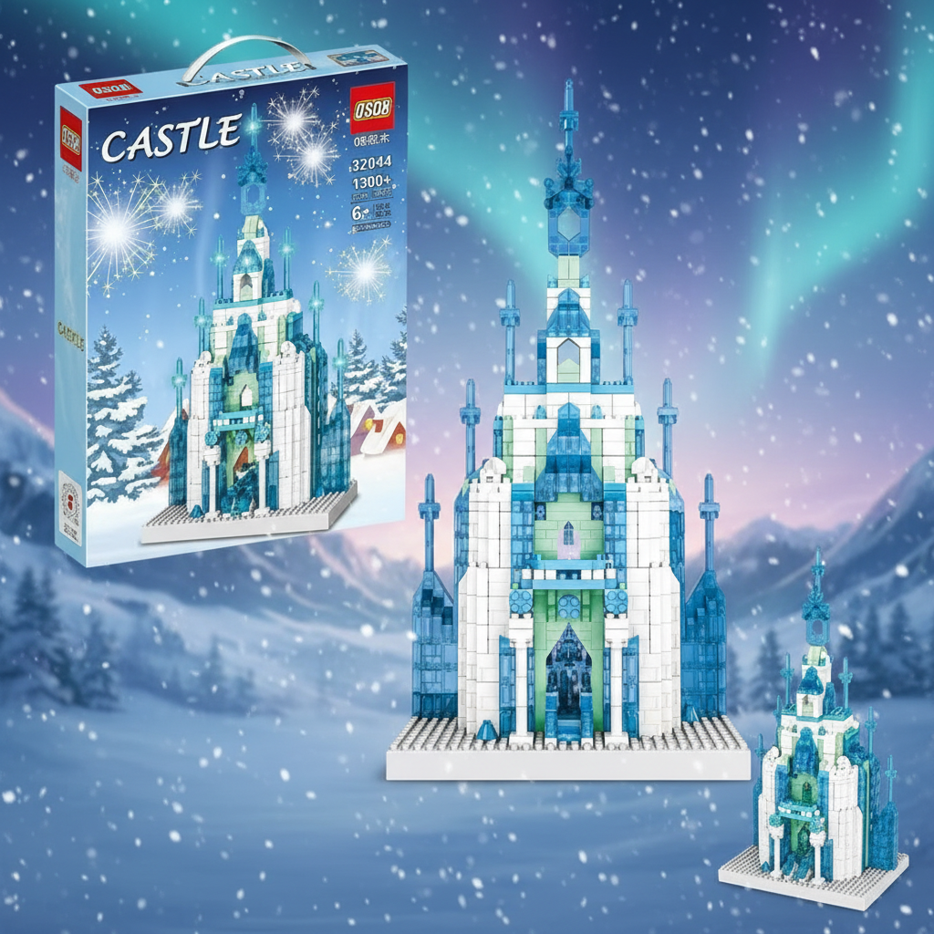 Crystal Palace Ice Castle Building Bricks – STEM Construction Toy (1300+ Pcs)