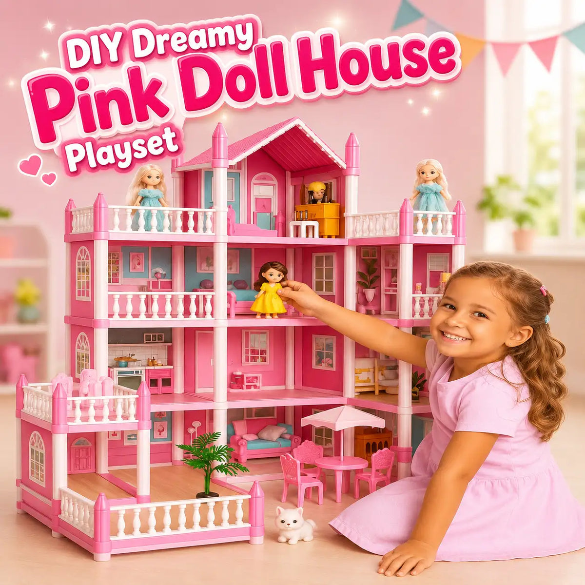 DIY Dreamy Pink Doll house Playset 