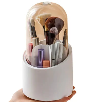 Makeup Brush Holder, 360 Rotating Makeup Organizer with Clear Cover Cosmetics Storage Display Case, with 7 Compartments - Deliverrpk