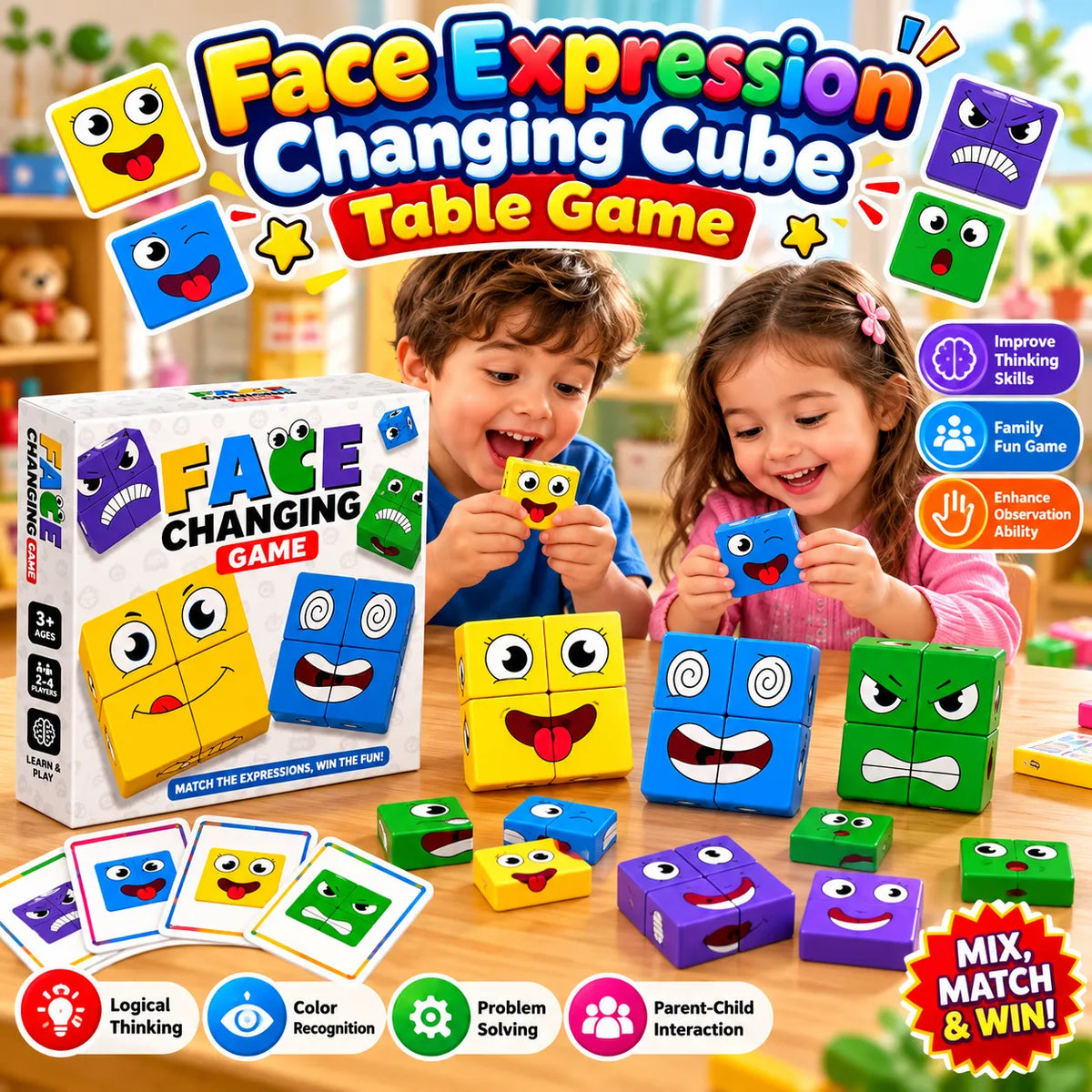 Face Changing Expression Cube Table Game for Kids