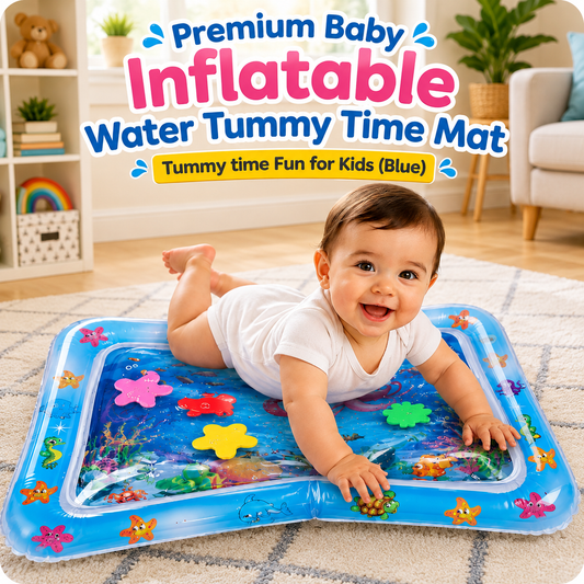 Premium Baby Inflatable Water Tummy Time Mat - Tummy time Fun for Kids (Blue)