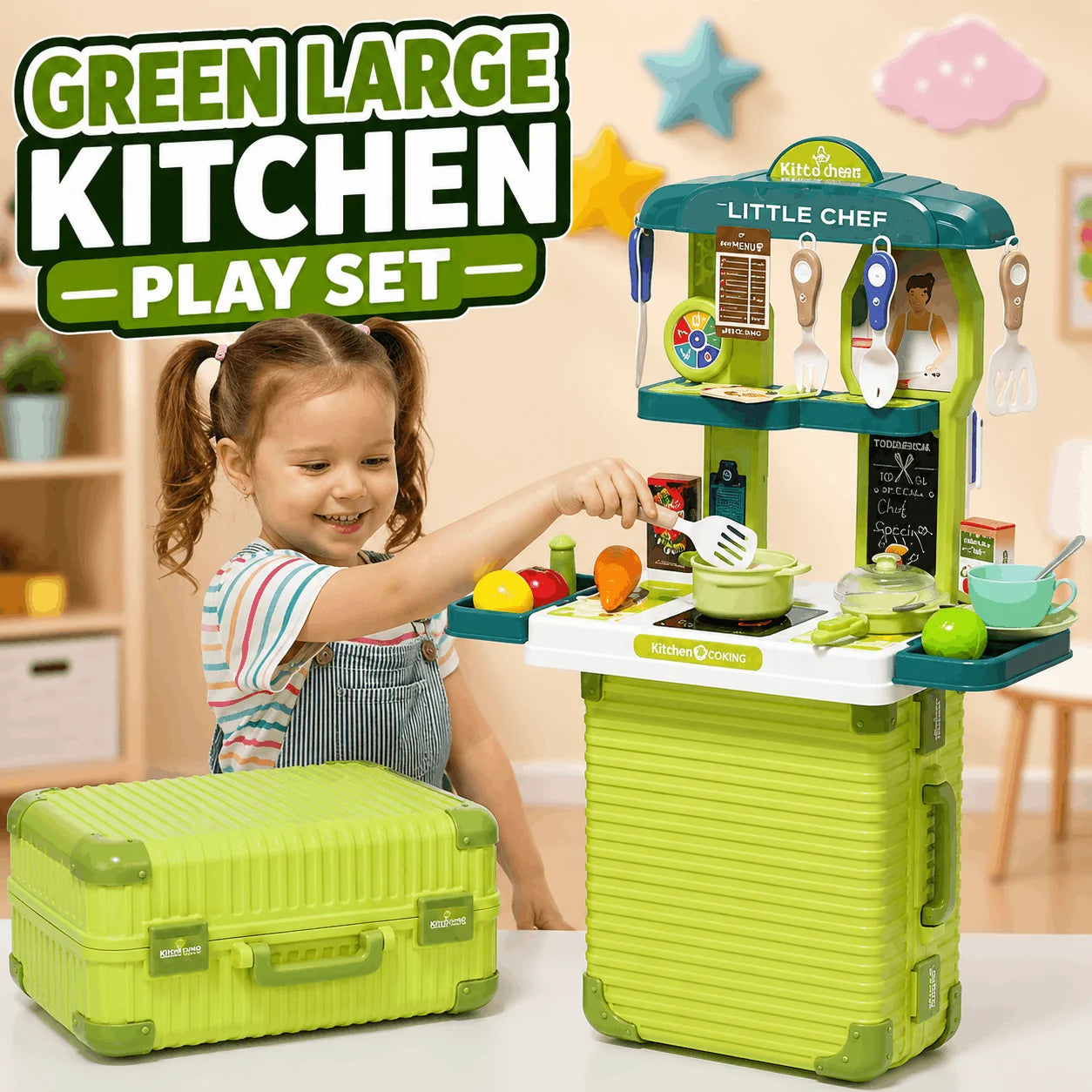 Green Large Kitchen Play Set for Kids