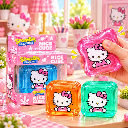 Hello Kitty-inspired cube squishy stress relief fidget toy for kids in a colorful design