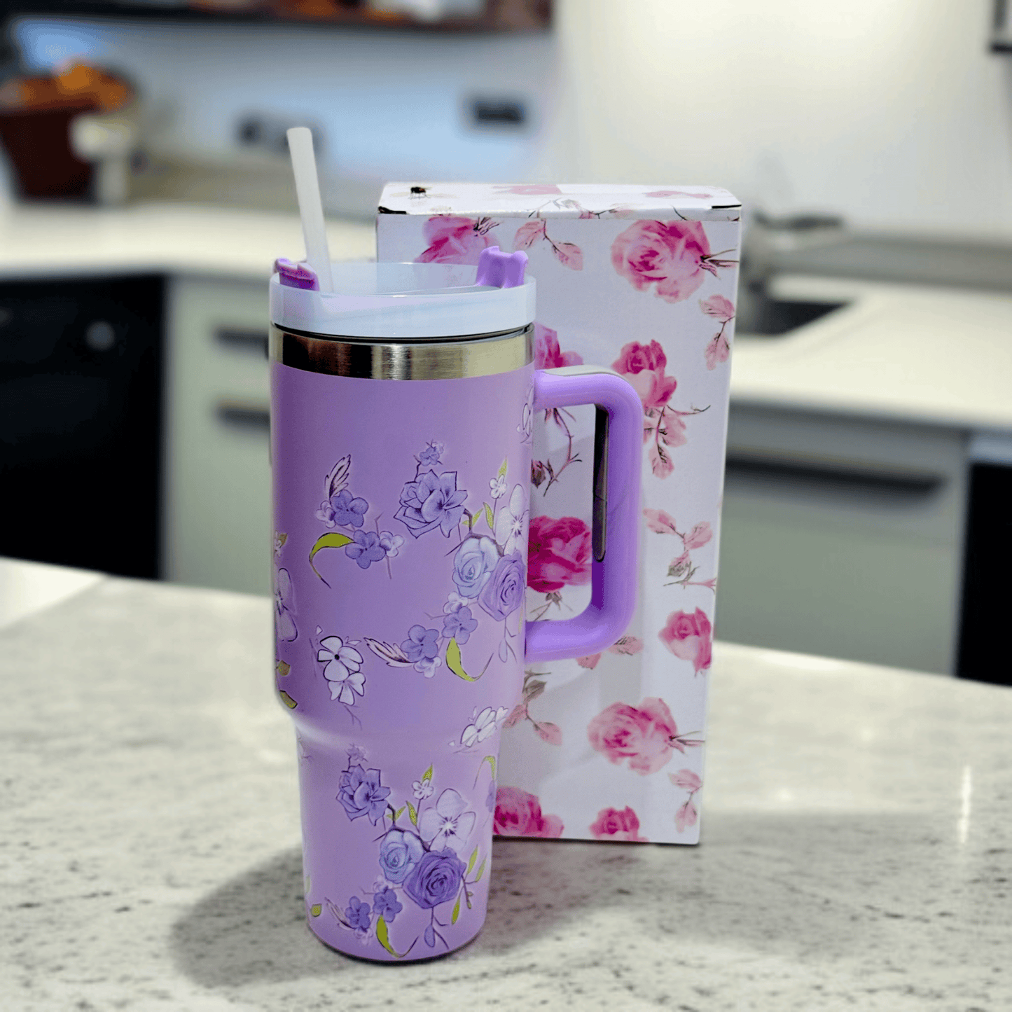 Flower Design Stainless Steel Water Tumbler 1200 ml