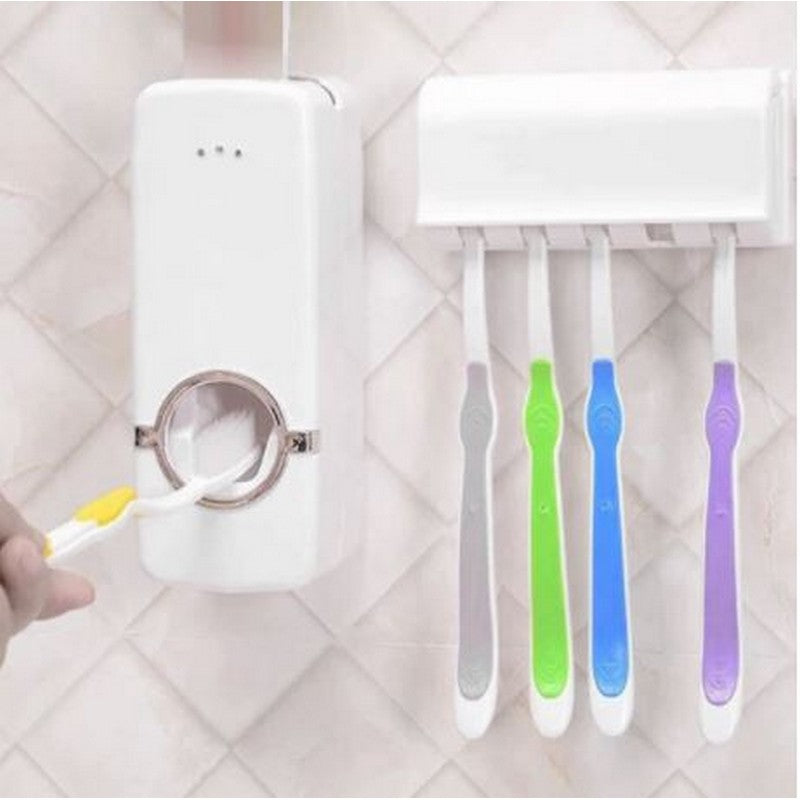 Toothpaste Dispenser with Tooth Brush Holder - White - Deliverrpk