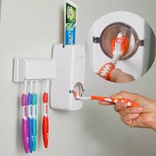 Toothpaste Dispenser with Tooth Brush Holder - White - Deliverrpk