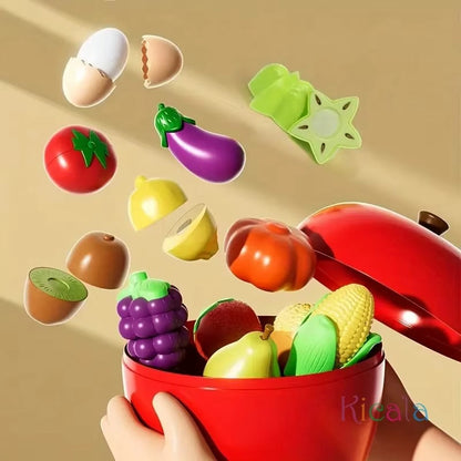32 Pcs Pretend Play Kitchen Cutting Set (Apple Storage Case)