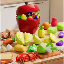 32 Pcs Pretend Play Kitchen Cutting Set (Apple Storage Case)