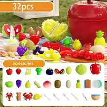 32 Pcs Pretend Play Kitchen Cutting Set (Apple Storage Case)