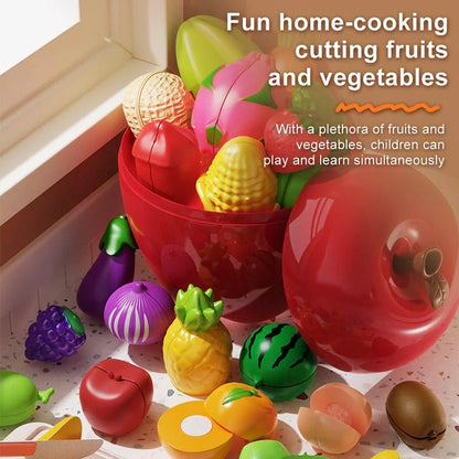 32 Pcs Pretend Play Kitchen Cutting Set (Apple Storage Case)