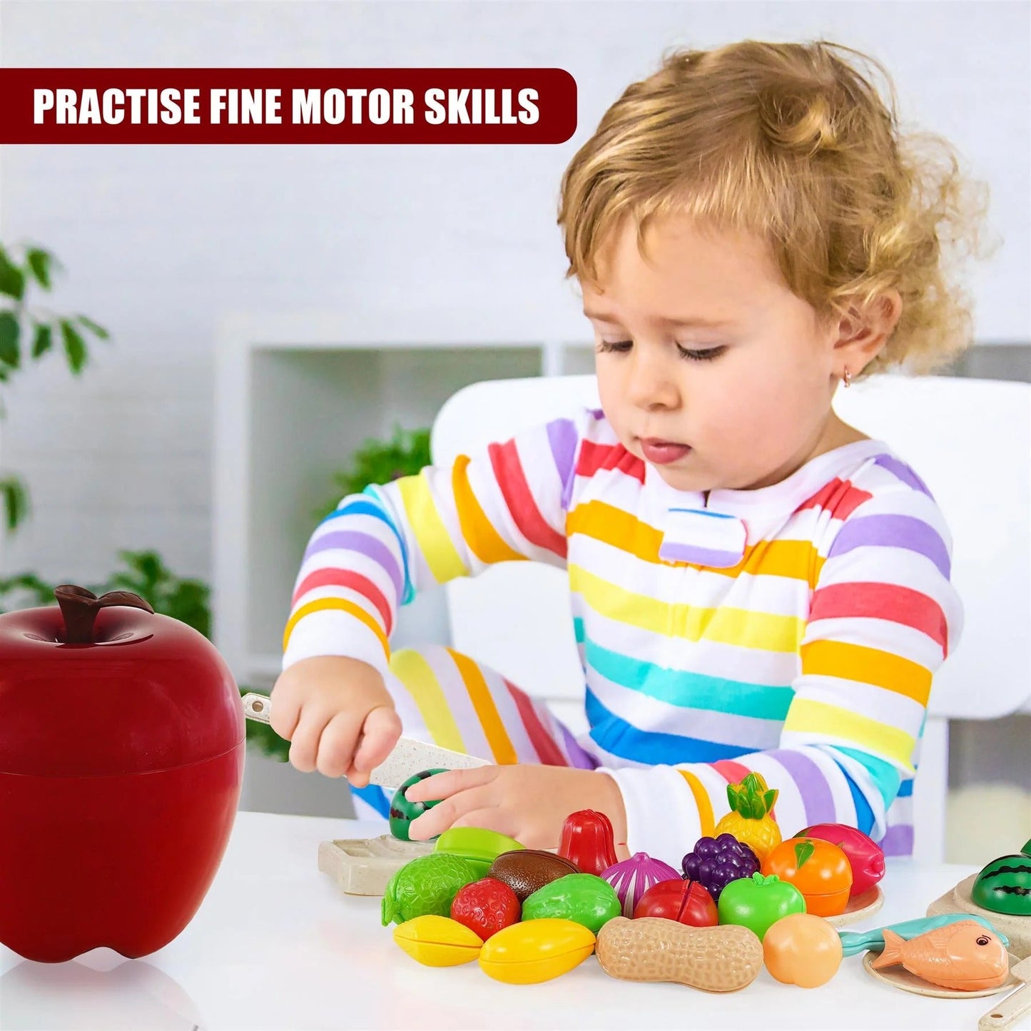 32 Pcs Pretend Play Kitchen Cutting Set (Apple Storage Case)