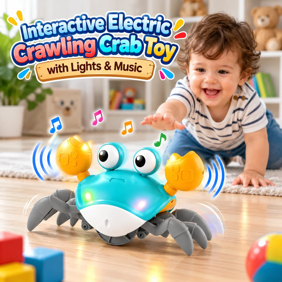 Interactive Electric Crawling Crab Toy with Lights and Music for Kids