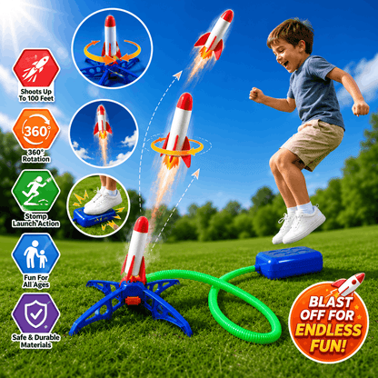 Outdoor Stomp Rocket Launcher Game with Foam Rockets for Kids