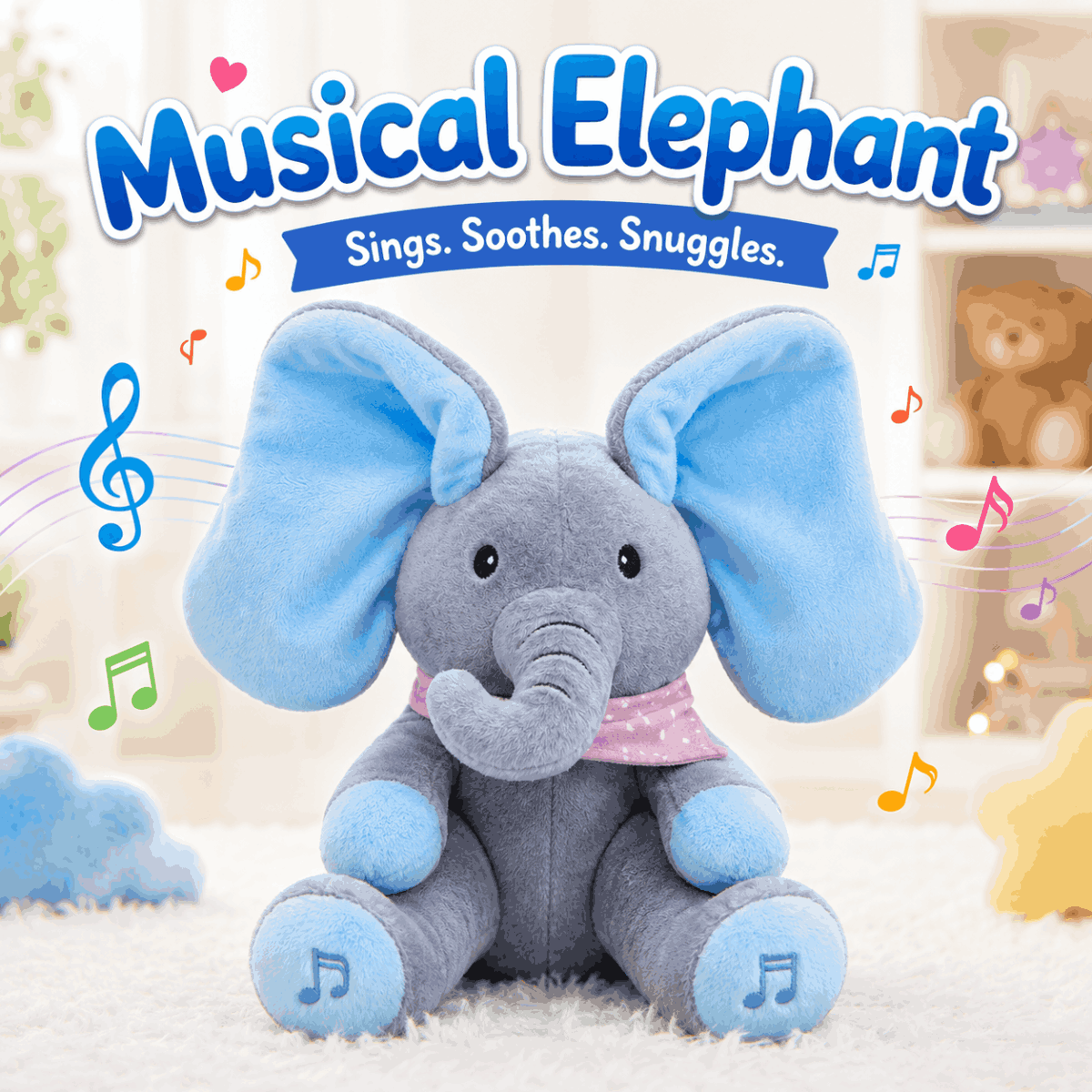Musical Soft Peek-A-Boo Elephant Toy for Babies and Kids