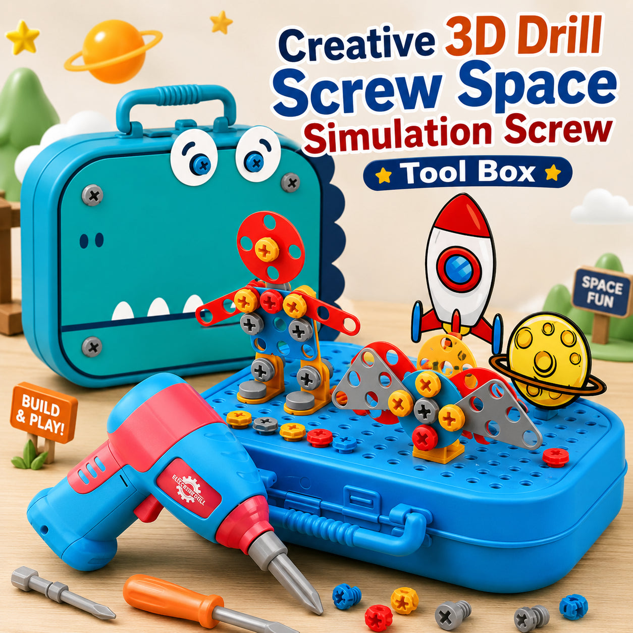 Creative 3D Drill Screw Space Simulation Screw Tool Box 