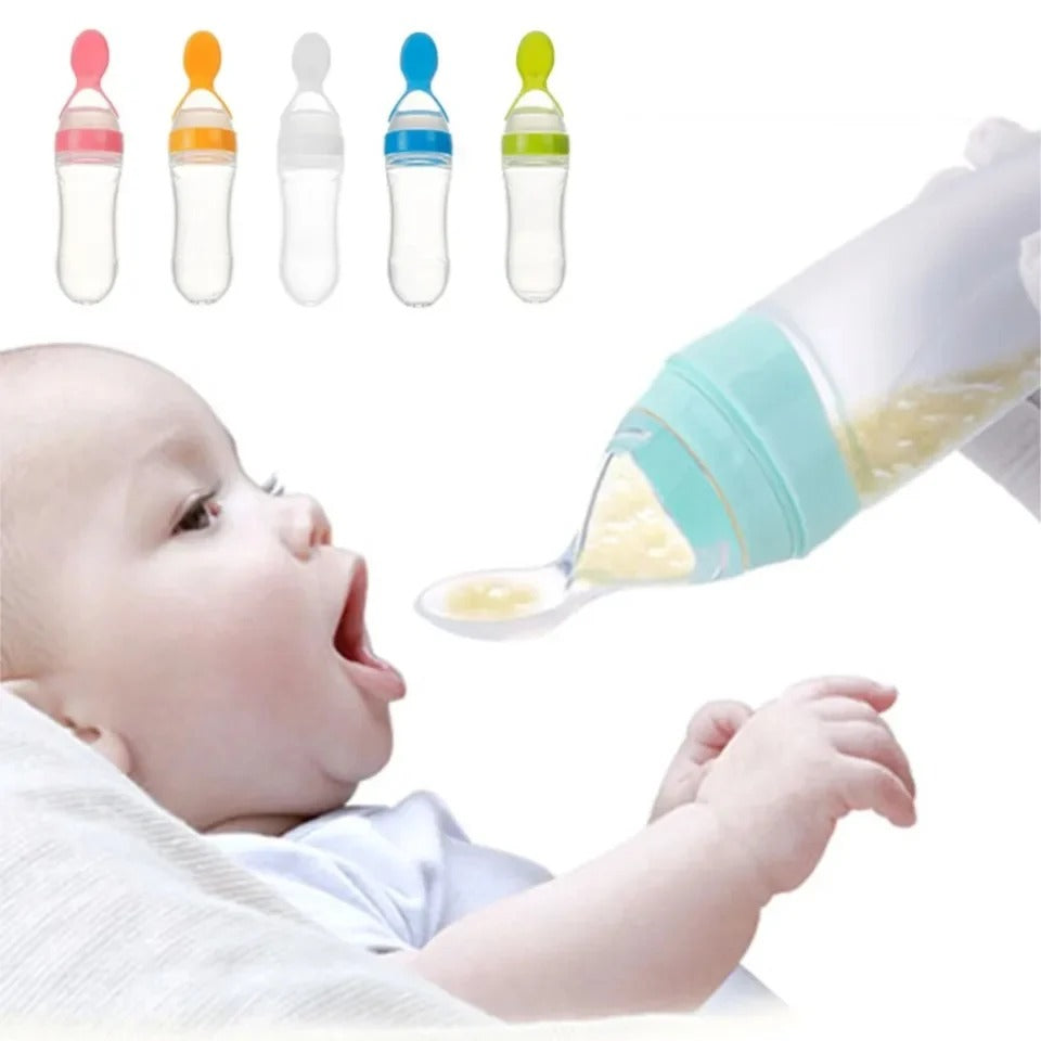 Baby Spoon Feeder - 90ml Silicone Baby Feeding Bottle With Spoon